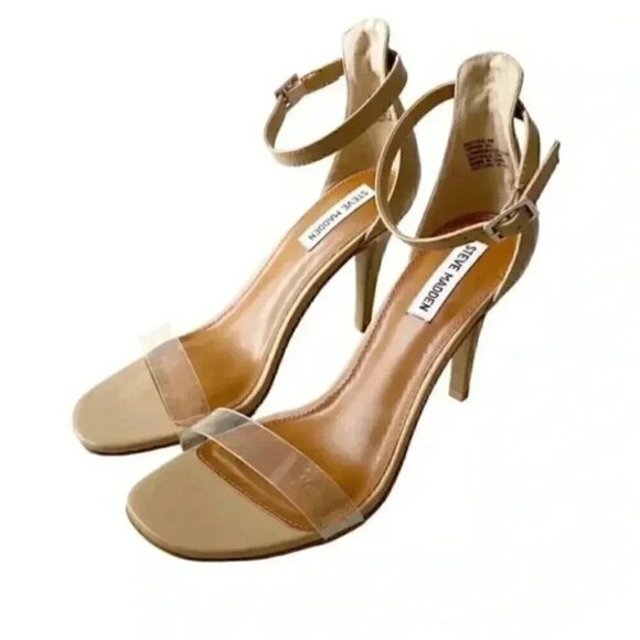 Steve Madden Nude Translucent Vinyl High Heel Ankle Strap Minimalist Sandals 9 - Picture 4 of 15